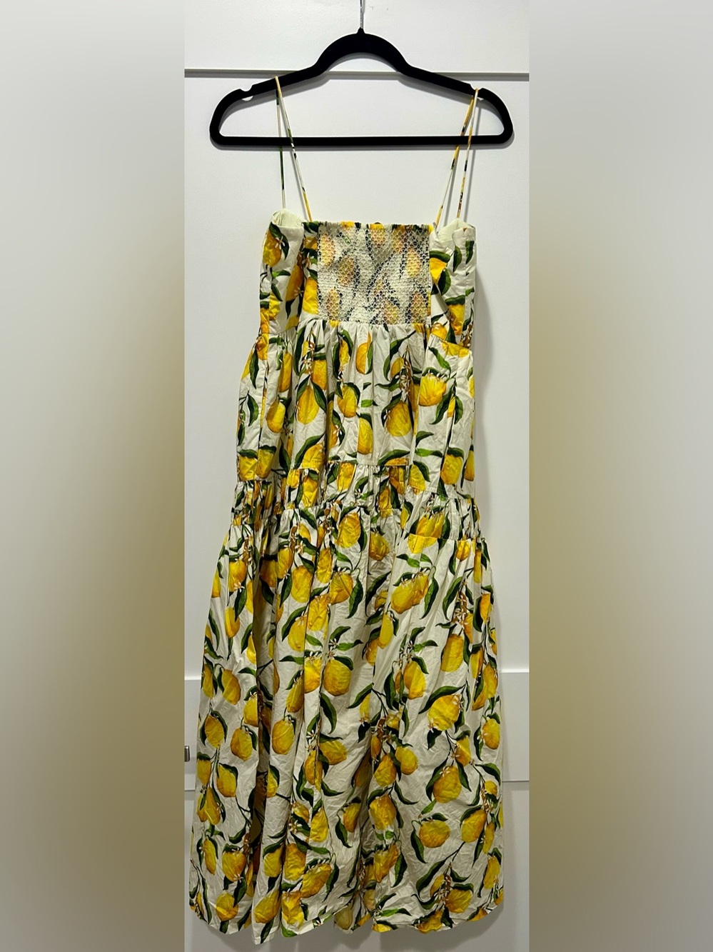 J.Crew Smocked Tiered Midi Dress | Lemon Print | Size 10 - Picture 4 of 6